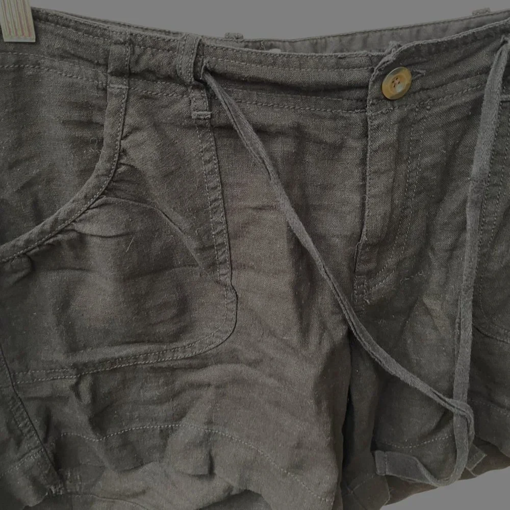 Old Navy Linen Rayon Blend Black Shorts Size 10 Zip Up With Tie‎